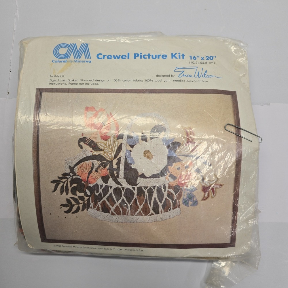 Vintage Columbia Minerva Erica Wilson Crewel Picture Kit Tiger Lillies 7160 1980